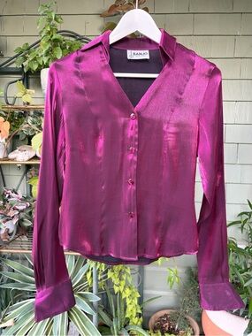 Vintage Banjo western wear fuchsia metallic long sleeve button up